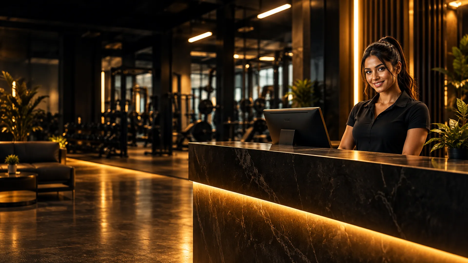 Reception and lounge area at Shadow Fitness
