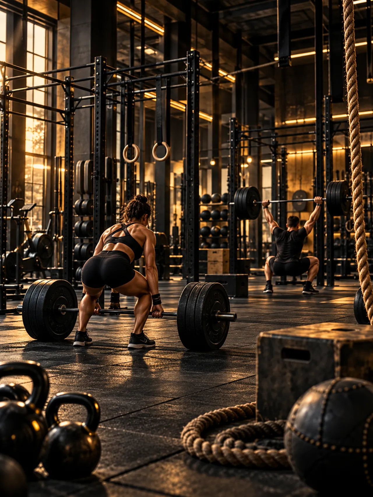 CrossFit zone at Shadow Fitness — kettlebells and ropes